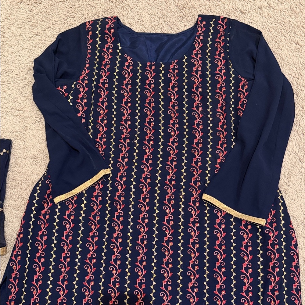 3 Piece Navy Blue with Pink Embroidery Salwar Kameez Suit